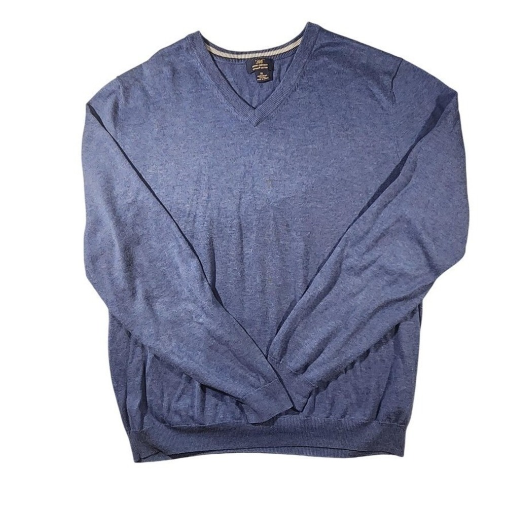 Brooks Brothers Sweater Mens XL Blue Supima Cotton V‎ Neck Pullover Lightweight